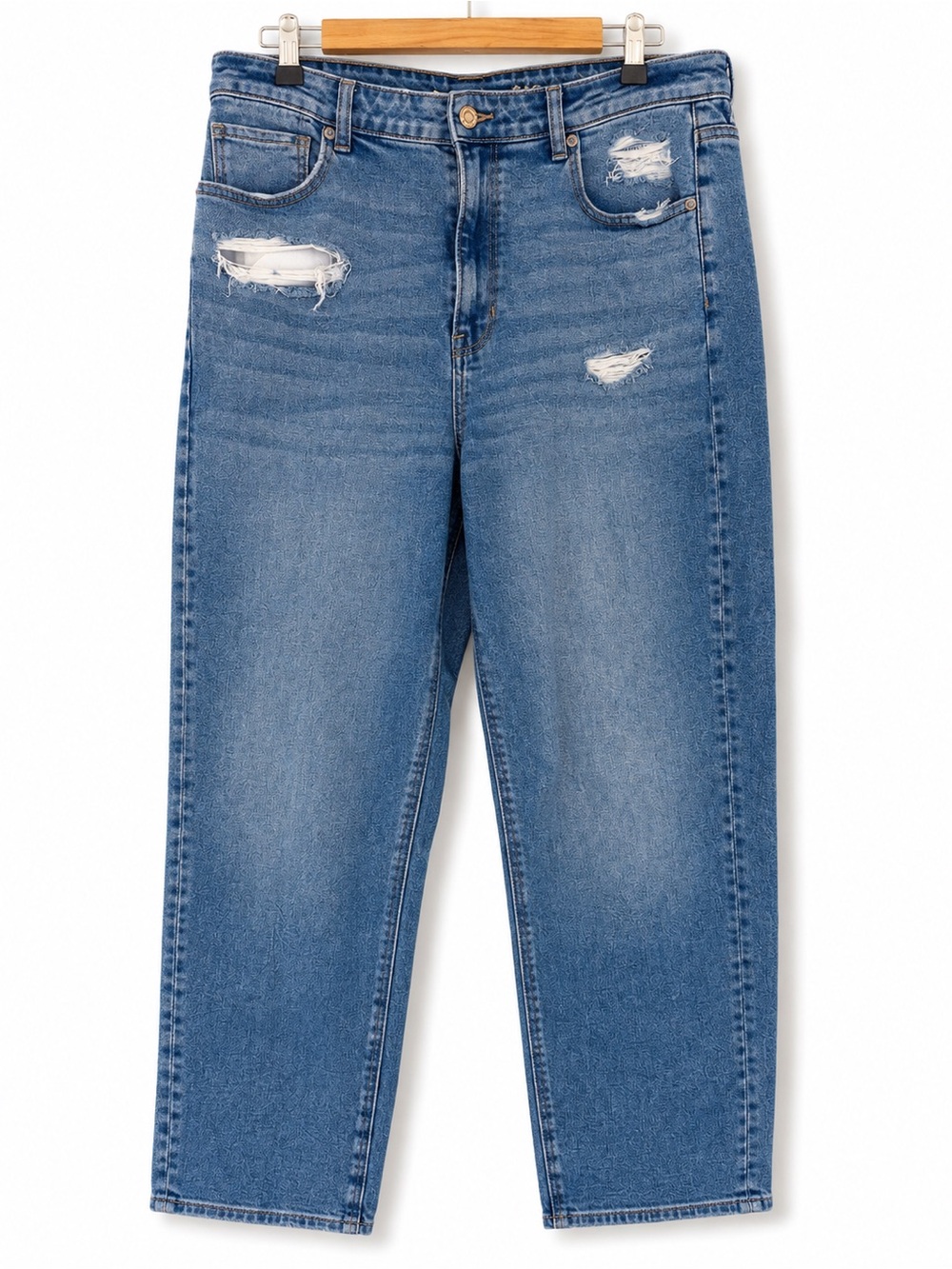 American Eagle Mom Straight Jeans | Size 16 Regular | Distressed High Rise